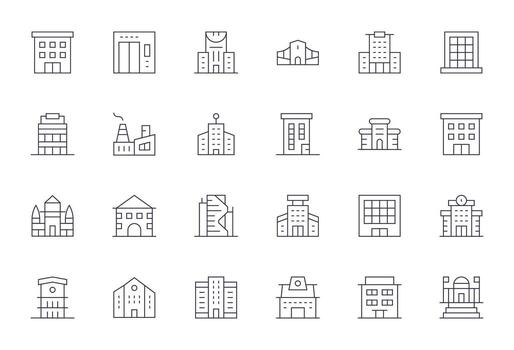 24 Thin Line Icons designed for Commercial Building in 256x256 Grid Fitted format vector