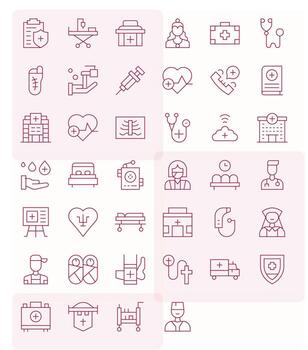 40 Thin Line Icons designed for Hospital in High Resolution Editable format vector