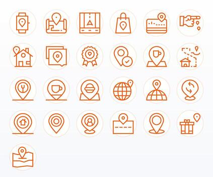 Geolocation Premium Bundle with 25 64x64 Pixel Optimized Regular Line Icons vector