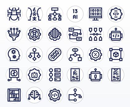 algoritmo icono colección presentando 28 editable 256x256 negrita línea diseños vector