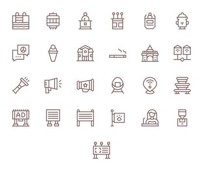 Regular Line Pixel Optimized Icons from Public Set with 25 128x128 Icons vector