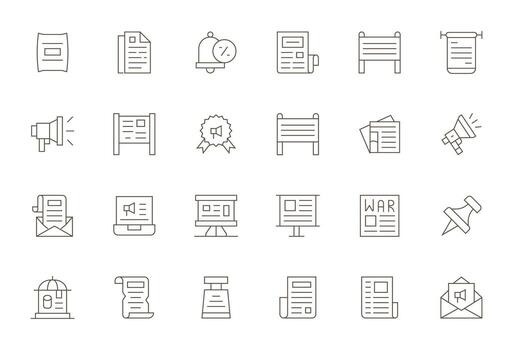 24 Grid Fitted Thin Line Icons designed for Bulletin Interface vector