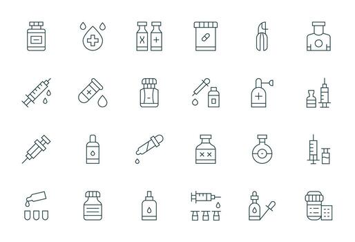 24 Thin Line Icons designed for Vial in High Resolution Display Perfect format vector