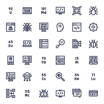 36 íconos para código presentando 128x128 monitor Perfecto negrita línea gráficos vector