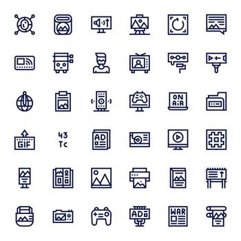 Bold Line Pixel Optimized Icons from Media Set with 36 128x128 Icons vector