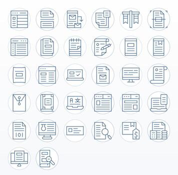 Digital Document Essential Set including 32 Pixel Aligned Thin Line 64x64 Icons vector