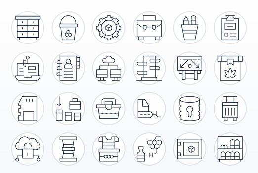 Storage Premium Bundle with 24 High Resolution Pixel Optimized Thin Line Icons vector