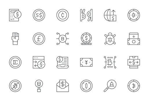 Digital Currency Icon Set with 24 Thin Line High Resolution Pixel Aligned Graphics vector