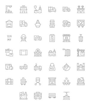 40 Pixel Optimized Thin Line Icons from Freight Collection vector