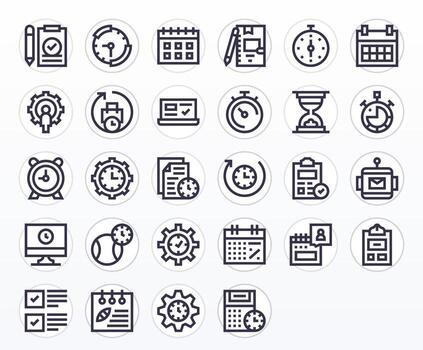 28 Grid Fitted Icons themed around Task Management in High Resolution Bold Line format vector