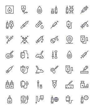 Injection Pixel Aligned Set with 42 Retina Ready Regular Line Icons vector