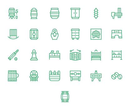 25 Grid Fitted Regular Line Icons designed for Wooden Interface vector