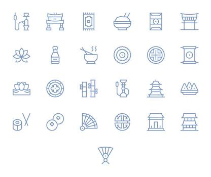 25 Regular Line Pixel Optimized Icons tailored for Oriental 256x256 interface vector