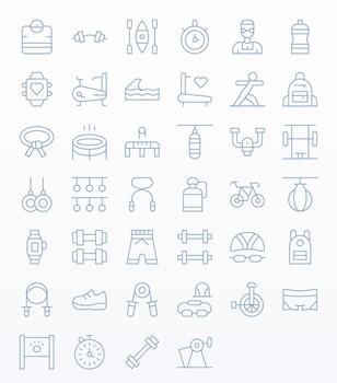 40 Icons for Fitness optimized in Display Perfect 256x256 Thin Line resolution vector