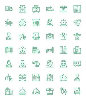 Ambulance Comprehensive Bundle with 42 PIXEL Perfect Regular Line 256x256 Icons vector