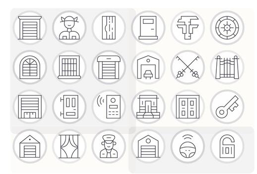 Door Editable Set with 24 High Resolution Thin Line Icons vector