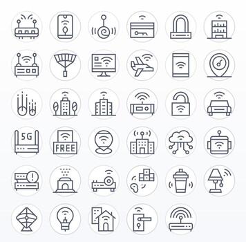 35 regular línea píxel optimizado íconos a la medida para Wifi 64 x 64 interfaz vector