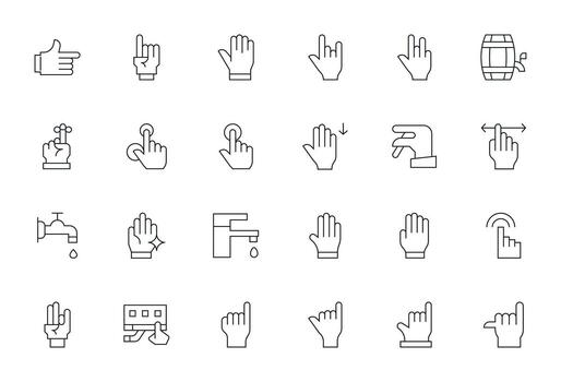 Tap Icon Set with 24 Thin Line 128x128 Pixel Aligned Graphics vector