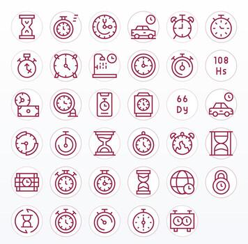 Duration Comprehensive Bundle with 35 Pixel Optimized Regular Line Retina Ready Icons vector