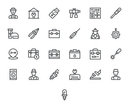Technician Essential Set including 25 Display Perfect Regular Line 256x256 Icons vector