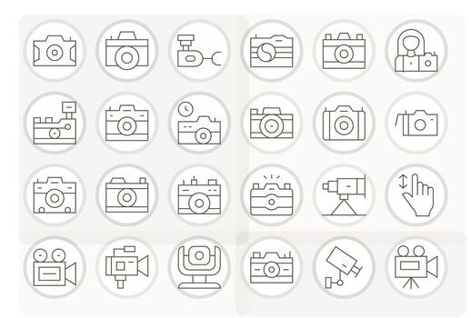 Digital Camera featuring 24 256x256 Icons in Thin Line Design vector