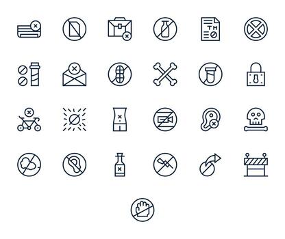 25 Icons for Forbidden featuring 256x256 Grid Fitted Regular Line Graphics vector