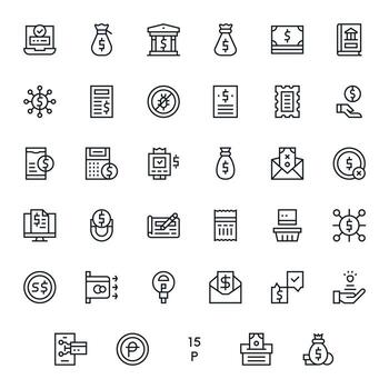 Regular Line PIXEL Perfect Icons from Payment Set with 35 High Resolution Icons vector