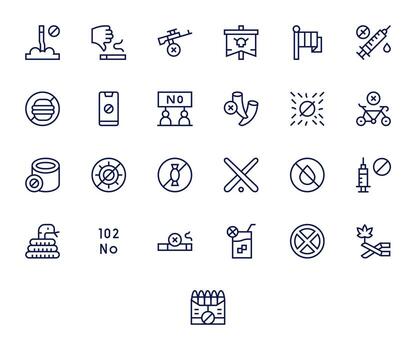 Prohibition Scalable Set featuring 25 Editable Regular Line High Resolution Icons vector