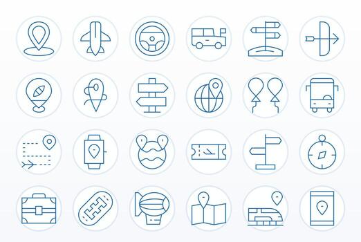 24 cuadrícula equipado íconos temática alrededor viaje en alto resolución Delgado línea formato vector