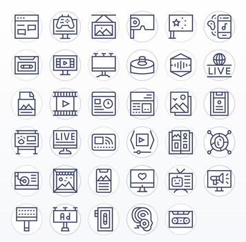 35 High Resolution Icons for Media in Editable Regular Line Format vector