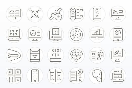 24 Thin Line Detail Enhanced Icons tailored for Digital Data 256x256 interface vector