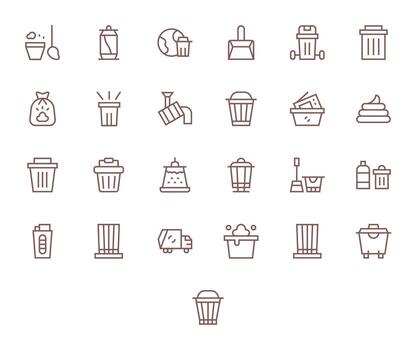 Garbage Comprehensive Bundle with 25 Detail Enhanced Regular Line High Resolution Icons vector