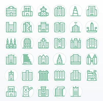 Alto escalable conjunto presentando 35 píxel optimizado regular línea alto resolución íconos vector