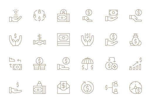 Thin Line Style Compensation Icons with 24 256x256 Pixel Optimized Designs vector