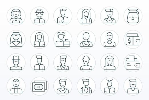 Accountant Design Icons featuring 24 Pixel Aligned Thin Line Style vector