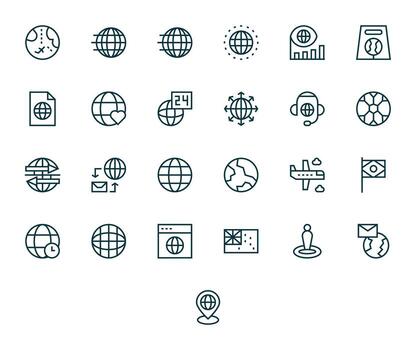 25 High Resolution Regular Line Grid Fitted Icons for International Projects vector