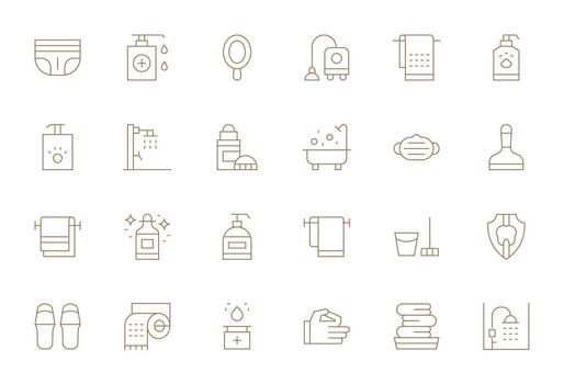 24 Grid Fitted High Resolution Icons for Hygiene in elegant Thin Line design vector