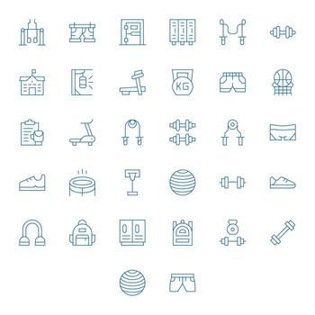 Gym Icon Toolkit featuring 32 Display Perfect 256x256 Thin Line elements vector