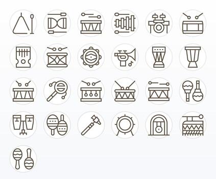 25 High Resolution Regular Line Icons for Percussion with Editable precision vector