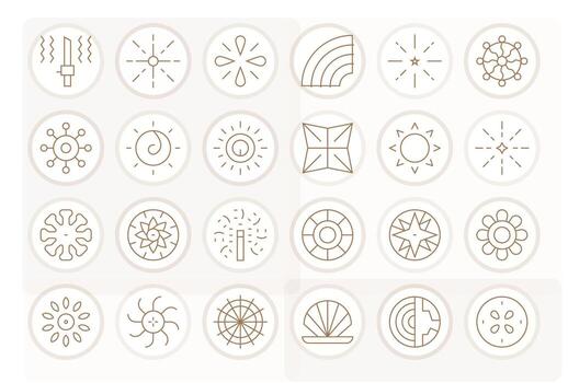 24 256x256 Icons for Radiating in Pixel Aligned Thin Line Format vector