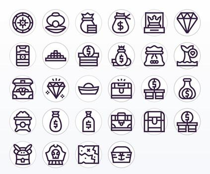 28 128x128 Bold Line Icons for Treasure with Pixel Optimized precision vector