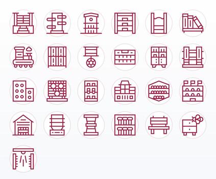Shelves 256x256 Icon Pack with 25 Regular Line Pixel Optimized Elements vector