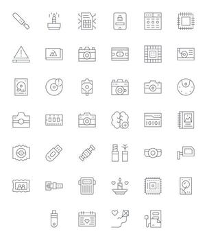 Memory Graphics Pack including 40 Thin Line 128x128 Grid Fitted Icons vector