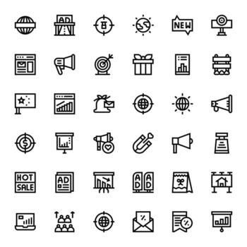 36 High Resolution Bold Line Icons optimized for Marketing PIXEL Perfect display vector