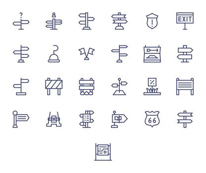 Signpost Premium Bundle with 25 128x128 PIXEL Perfect Regular Line Icons vector