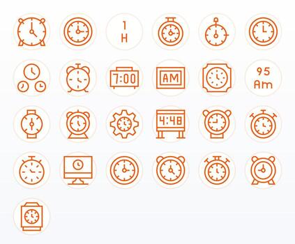 25 Regular Line PIXEL Perfect Icons for Digital Clock Graphics vector
