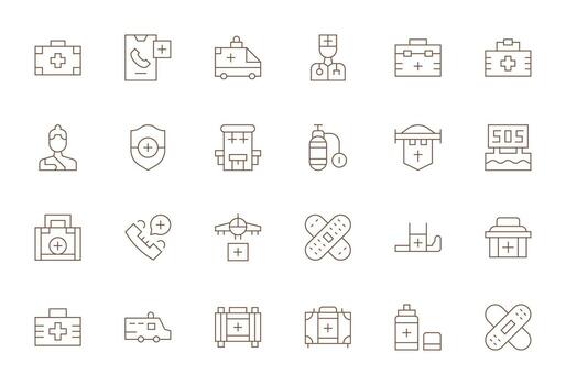 Firstaid Icon Toolkit featuring 24 Grid Fitted 256x256 Thin Line elements vector