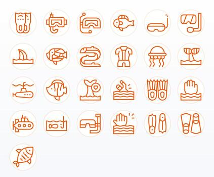 Underwater Pixel Optimized Set with 25 High Resolution Regular Line Icons vector