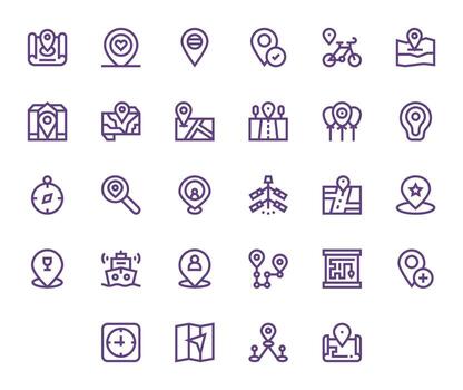 28 High Resolution Bold Line Icons for Gps with Pixel Optimized precision vector