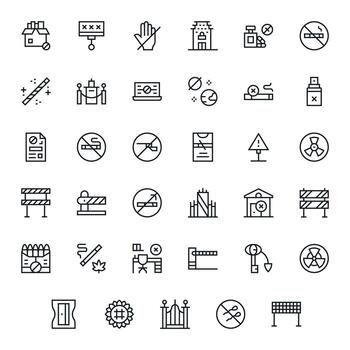 35 regular línea cuadrícula equipado íconos para restringido zona gráficos vector